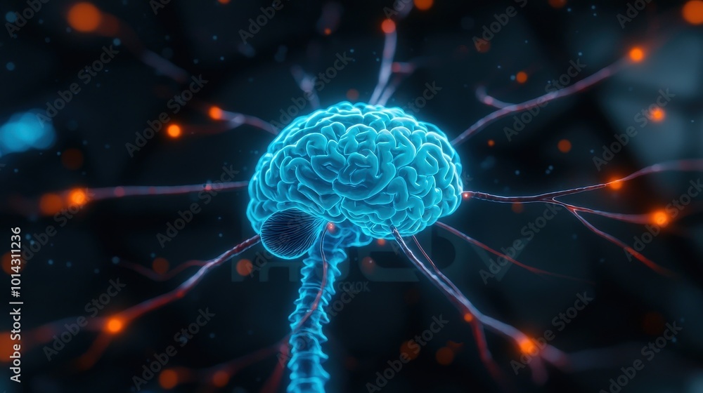 Aufkleber glowing human brain and spinal cord neural network science and technology concept