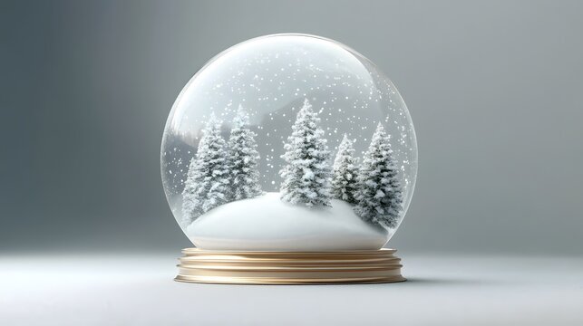3D render of a serene snow globe white gold festive decor