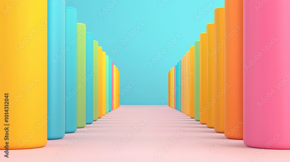 Poster colorful cylinders abstract background modern design minimalist style 3d rendering