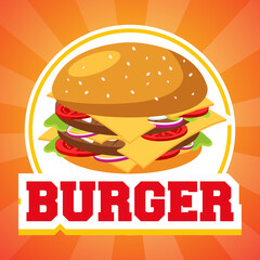 Burger Food Floating Cartoon Vector Icon Illustration. Food Object Icon Concept Isolated Premium Vector. Flat Retro Style