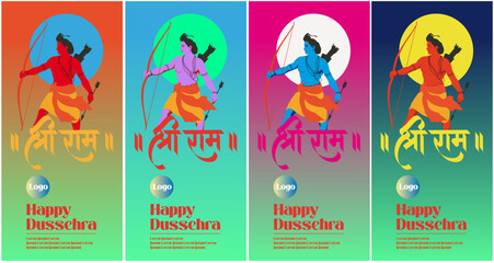Happy Dussehra ,Ram Navami festival of India. ravana of Lord Rama with bow and arrow. vector illustration cloud design