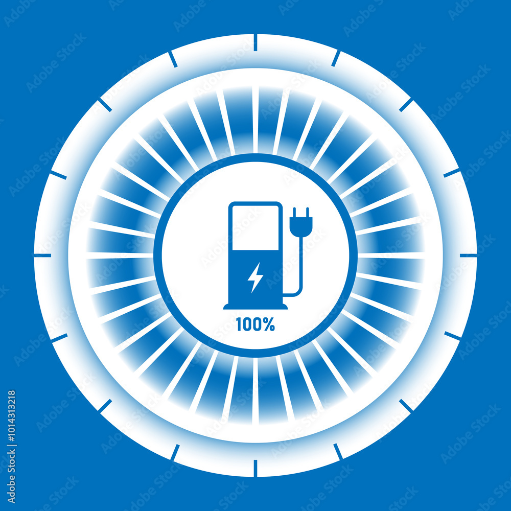 Sticker charging indicator for electric car or charging station with electric car or fuel pump recharging st