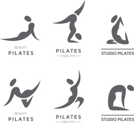 Pilates woman silhouette vector surface icon set
