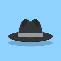 Black Vintage Classic Gentleman Hat, Cap Icon Closeup Isolated. Front View. Mens Unisex Hat Design Template. Vector Illustration