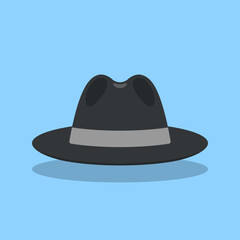 Black Vintage Classic Gentleman Hat, Cap Icon Closeup Isolated. Front View. Mens Unisex Hat Design Template. Vector Illustration