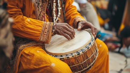 Fototapeta premium Indian Musician Playing a Drum