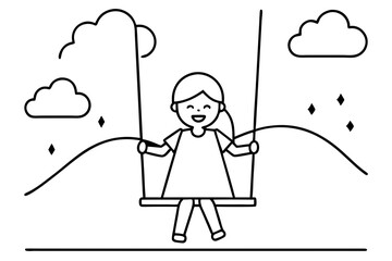 Vibrant Vector Illustration of a Girl Swinging at Sunset in Autumn Bliss
