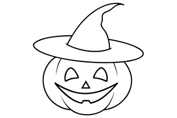 Charming Vector Illustration of a Sinister Evil Pumpkin in a Witches Hat Great for Spooky Halloween Crafts and Graphic Designs

