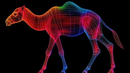 Obraz premium Abstract Camel Silhouette Neon Wireframe Design Digital Art Animal Illustration