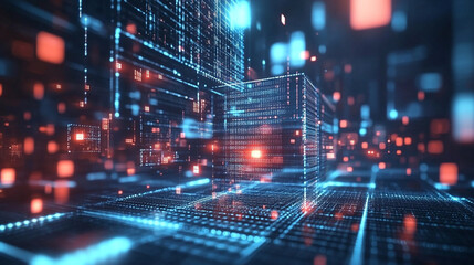 Obraz premium Futuristic data transfer: abstract cyber background in technology concept, abstract technology banner.