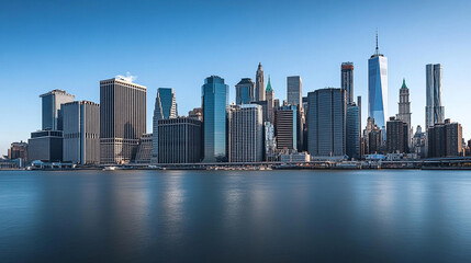 Naklejka premium A panoramic view of New York City skyline under clear blue skies