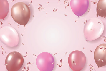 Blank balloon template, happy birthday template with pink and champagne colored balloons. Suitable for greeting cards, posters, parties, invitations, promotional