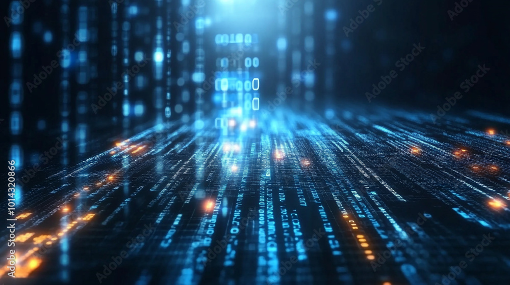 Aufkleber binary background bright blue digital data network technology.
