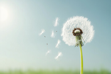 Fototapeta premium Dandelion Seeds Blowing in the Breeze