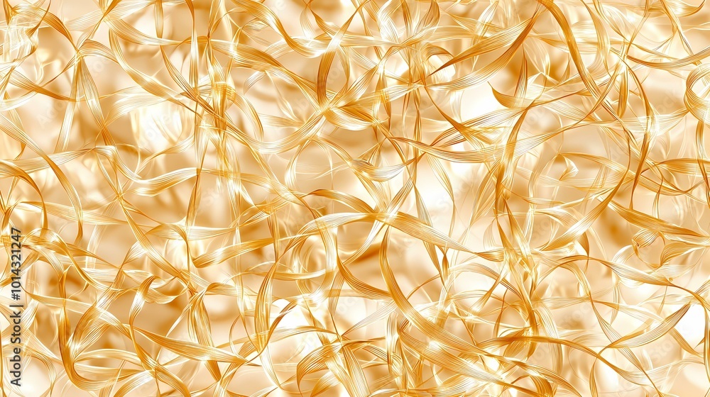 Poster the image is a pattern of abstract, interweaving golden ribbons.