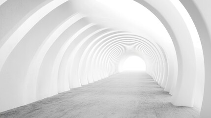 Obraz premium The corridor features a continuous series of white arches, guiding the viewer toward a radiant light at the end, promoting a sense of peace