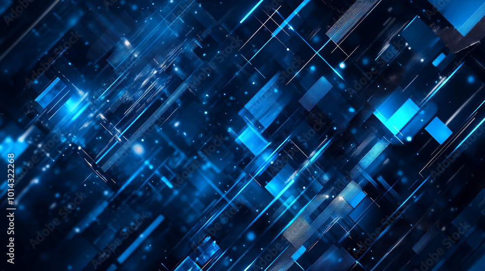 Aufkleber abstract blue meteor shower background with light streaks and glowing stars, dynamic blue binary cod