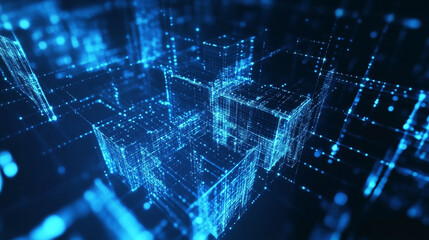 Obraz premium Digital transformation and iot in business: big data, cloud computing, Futuristic cubes and Lines, future technology concept.