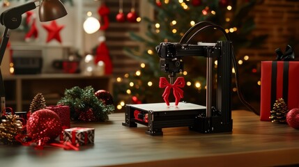 Festive 3D Printing: Creating Christmas Ornaments with a Desktop 3D Printer in a Cozy Holiday Setting