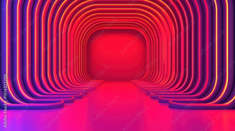 Poster abstract neon tunnel background glowing lines vivid colors 3d rendering