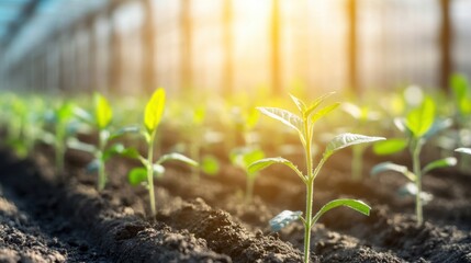 Green plants grow in tidy rows inside a vertical farm, benefiting from natural sunlight and innovative agricultural methods