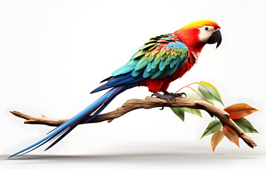 Beautiful and colorful solitary parrot. on a white background	
