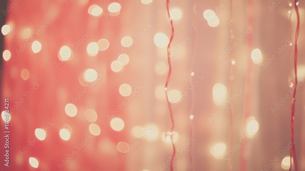 Poster shimmering red bokeh lights illuminate a festive indoor space, creating a warm and inviting atmosphe