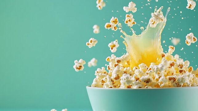 Popcorn Splash in Blue Bowl  Movie Night Snack