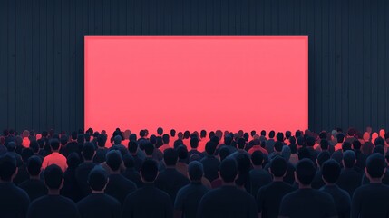 Obraz premium Large Crowd Facing Blank Red Screen in Exhibition Hall