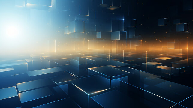 lights on the floor and square cubes in the background light dynamic light point background, Technology Particle in the structure of IT data processing Background.