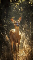 Obraz premium Fawn Deer in Golden Sunlight - Wildlife Photography