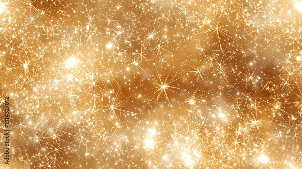 Poster the image shows a golden background with a multitude of sparkling stars. it is a festive and glitter