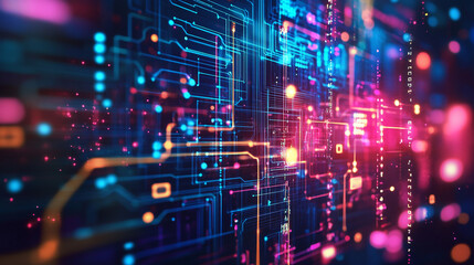 Naklejka premium Digital colorful line glow light technology background.