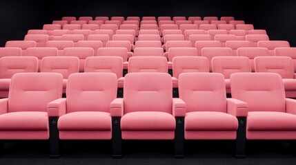Naklejka premium Empty Pink Seats in a Modern Movie Theater Auditorium