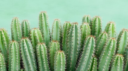 Green Cactus Plant Closeup on Aqua Background   Nature   Botanical  Desert  Succulent  Tex