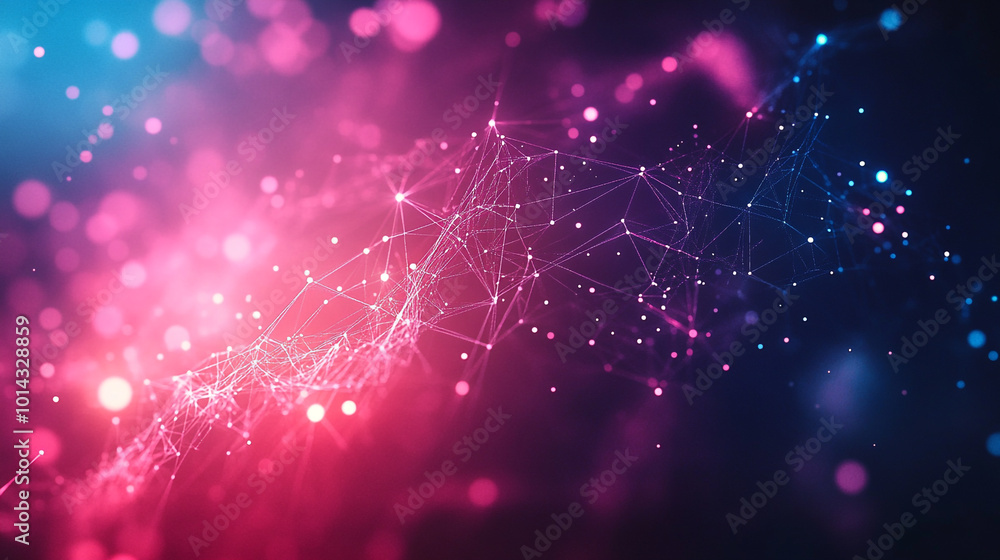 Poster technology pattern abstract net lines with small dots on every line, style blue neon type. highly de