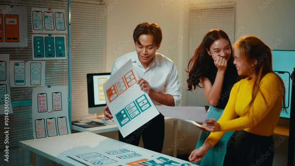Poster excitement fills the office as ui and ux designers celebrate the successful completion of their proj