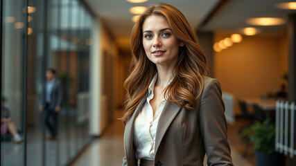 Fototapeta premium Businesswoman smiling in modern office building