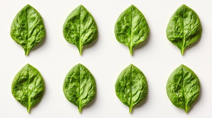 Obraz premium Fresh Spinach Leaves Pattern on White Background Green Food Photography