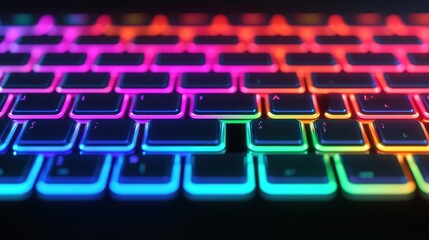 Obraz premium Rainbow LED Backlit Keyboard Closeup Technology Background Futuristic Design