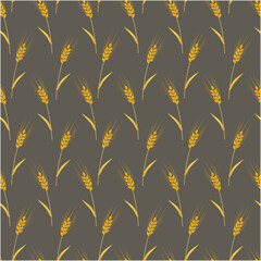 Seamless pattern of decorative golden barley field on dark brown background