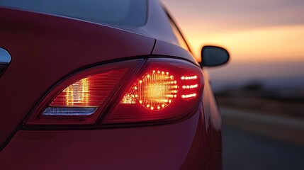 Fototapeta premium Nighttime shot of a car adaptive headlights adjusting to road conditions, enhancing visibility
