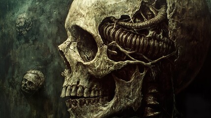 Fototapeta premium A Skull and Its Shadow: A Dark and Surreal Exploration of Mortality