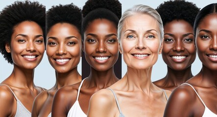 Fototapeta premium Women of varying ages proudly showing their natural beauty