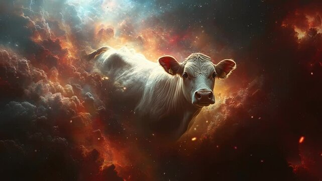 fantasy cow with cloud background