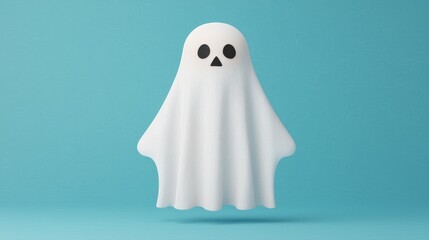 Cute Halloween Ghost 3D Render on Blue Background
