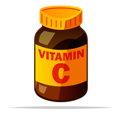 Bottle of vitamin c supplement vector isolated illustration