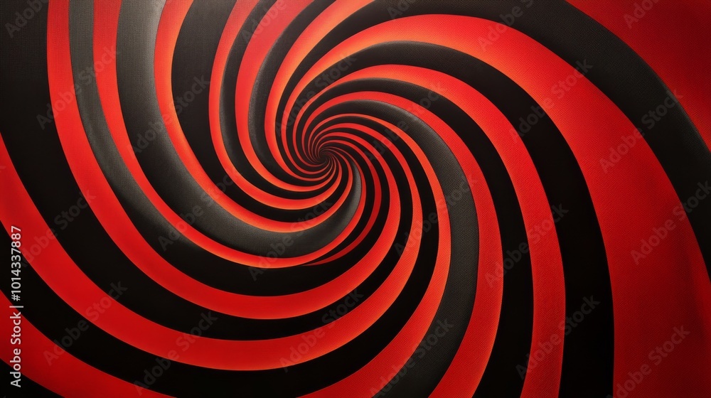 Poster Red and black spiral pattern with twisting illusion, abstract concept