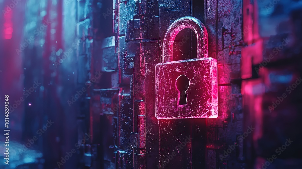 Aufkleber hacker attack, security breach system hacked, internet cyber attack alert with red broken padlock, c
