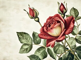 Stunning Red Rose with Dew Drops: Perfect Poster for Floral Decor in Sports Interiors and Nature-Inspired Spaces